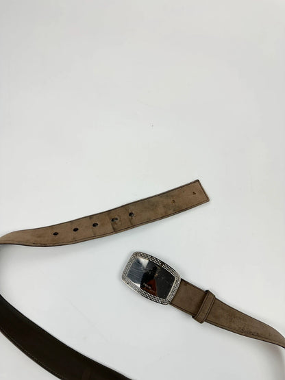Prada Milano Brown Leather Silver Studded Belt