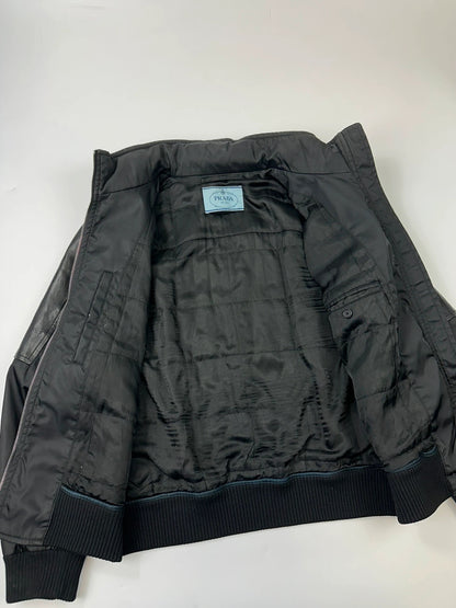 Prada Milano FW2009 Black Leather & Nylon Padded Bomber Jacket