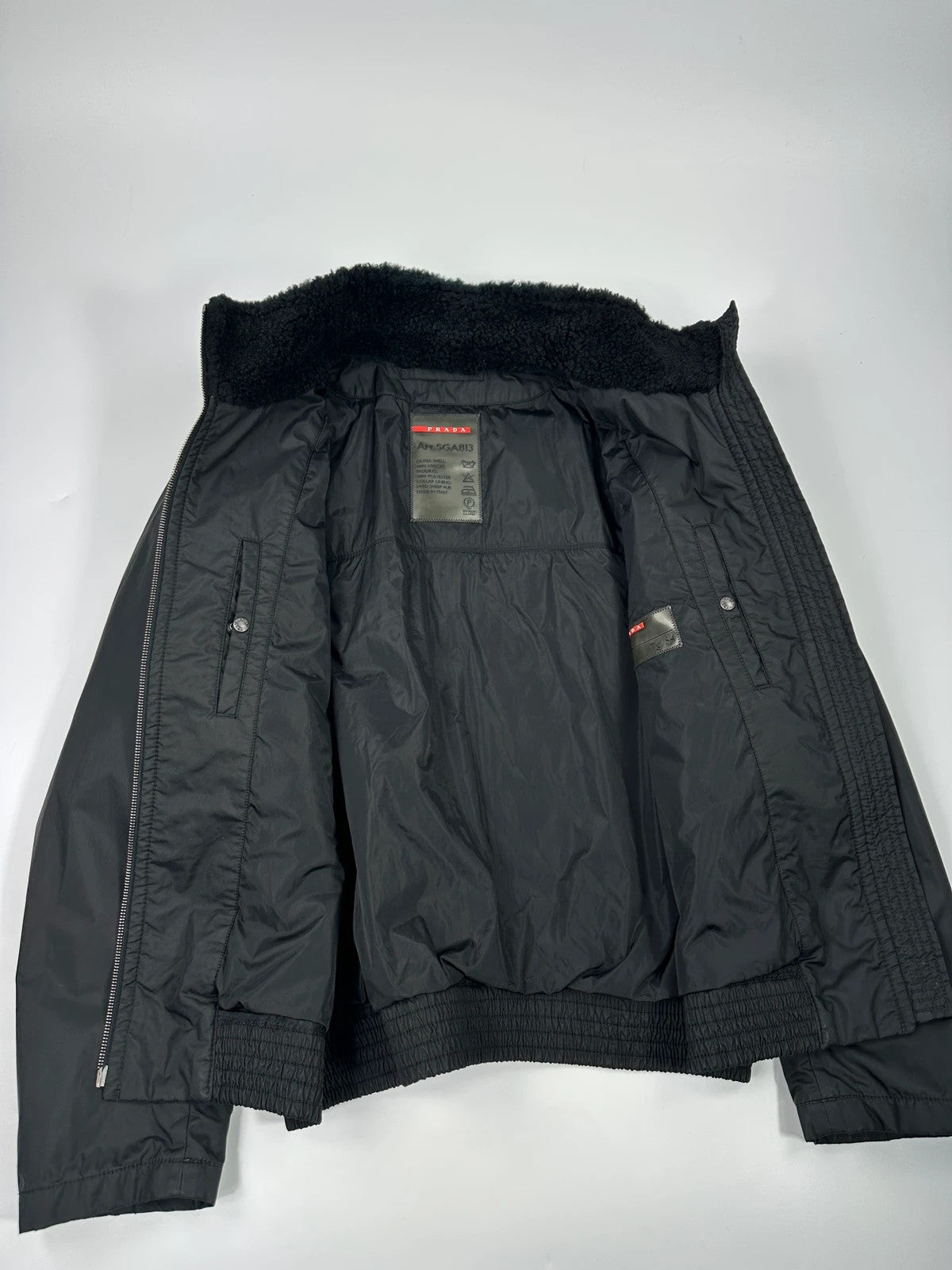 Prada Sport FW2008 Black Sheep Collar Nylon Bomber Jacket