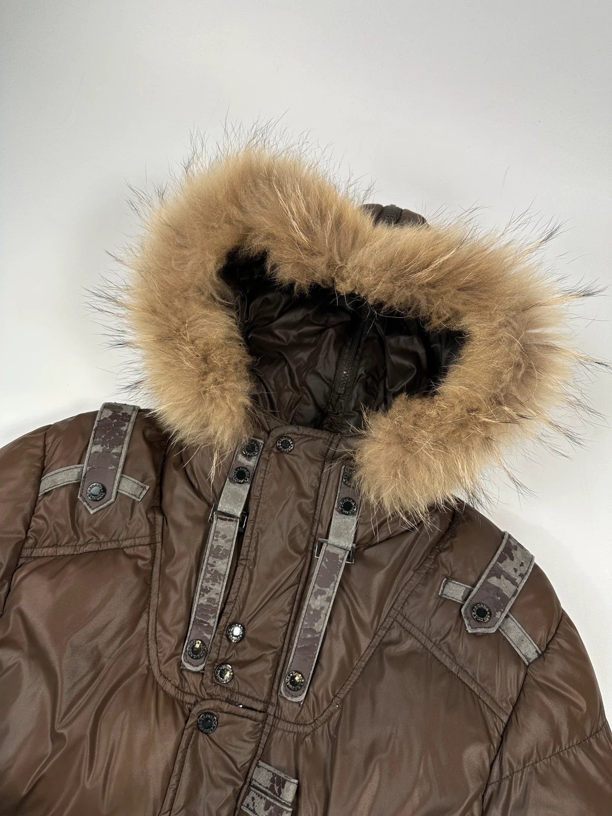 Dolce & Gabbana 00’s Brown Nylon Faux Fur Straps Bomber Hooded Puffer Jacket