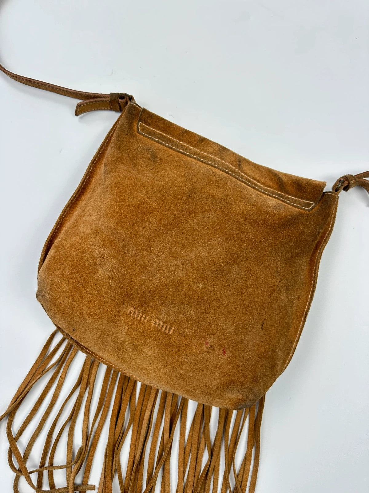 Miu Miu Early 90’s Suede Leather Fringes Cross Body Bag