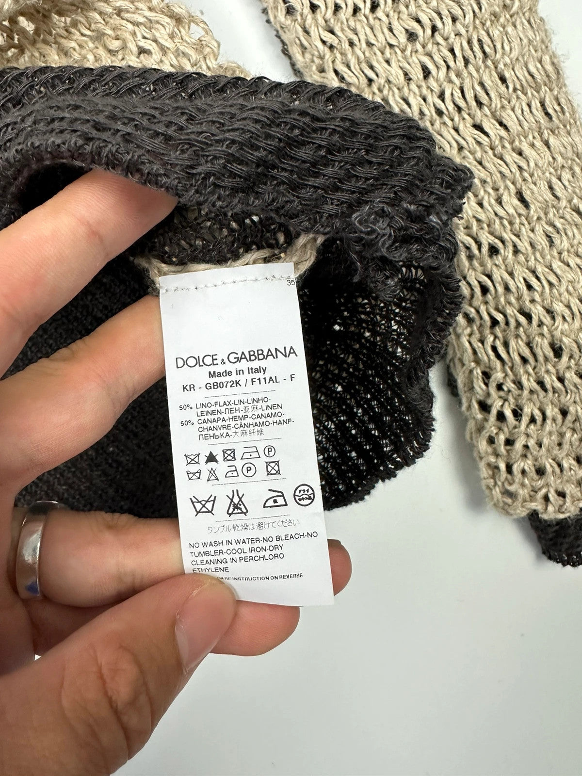 Dolce & Gabbana 00’s Net Knit Double Layer Destroy Sweater Beige & Brown Linen