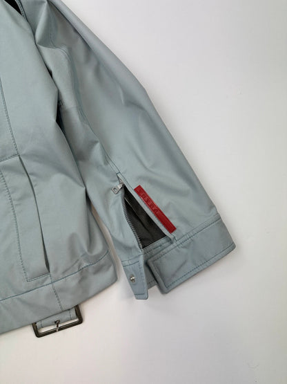 Prada Sport FW2000 Baby Blue Gore-Tex Nylon Belted Jacket With Removable Sleeves