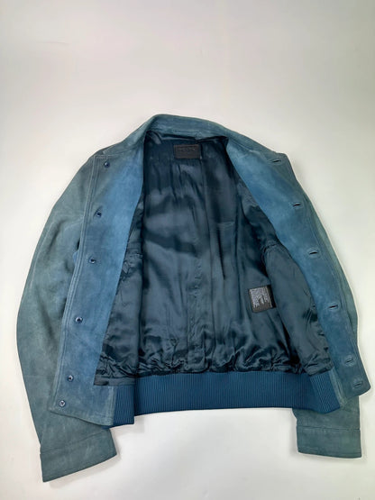 Prada Milano FW2017 Faded Green & Blue Goat Suede Buttons Up Bomber Jacket