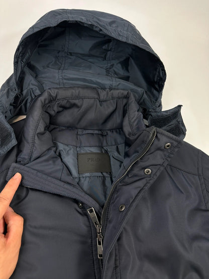 Prada Milano FW2019 Navy Blue Nylon Padded Hooded Jacket