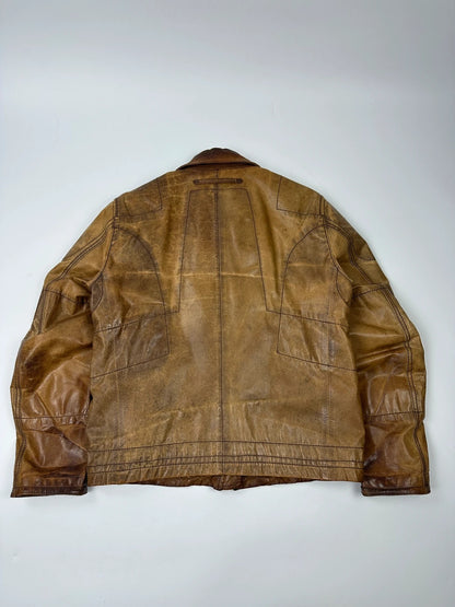 Prada Sport FW2002 Faded Eroded Brown Biker Leather Jacket