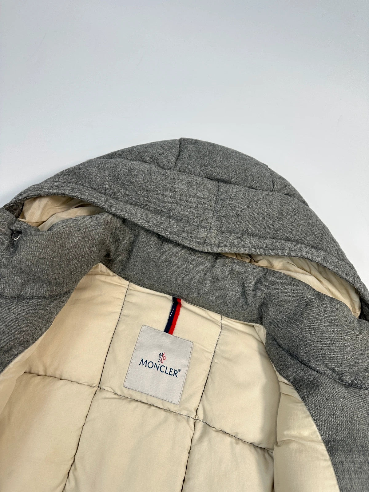 Moncler FW2005 Grey Wool Maya Hooded Down Puffer Jacket