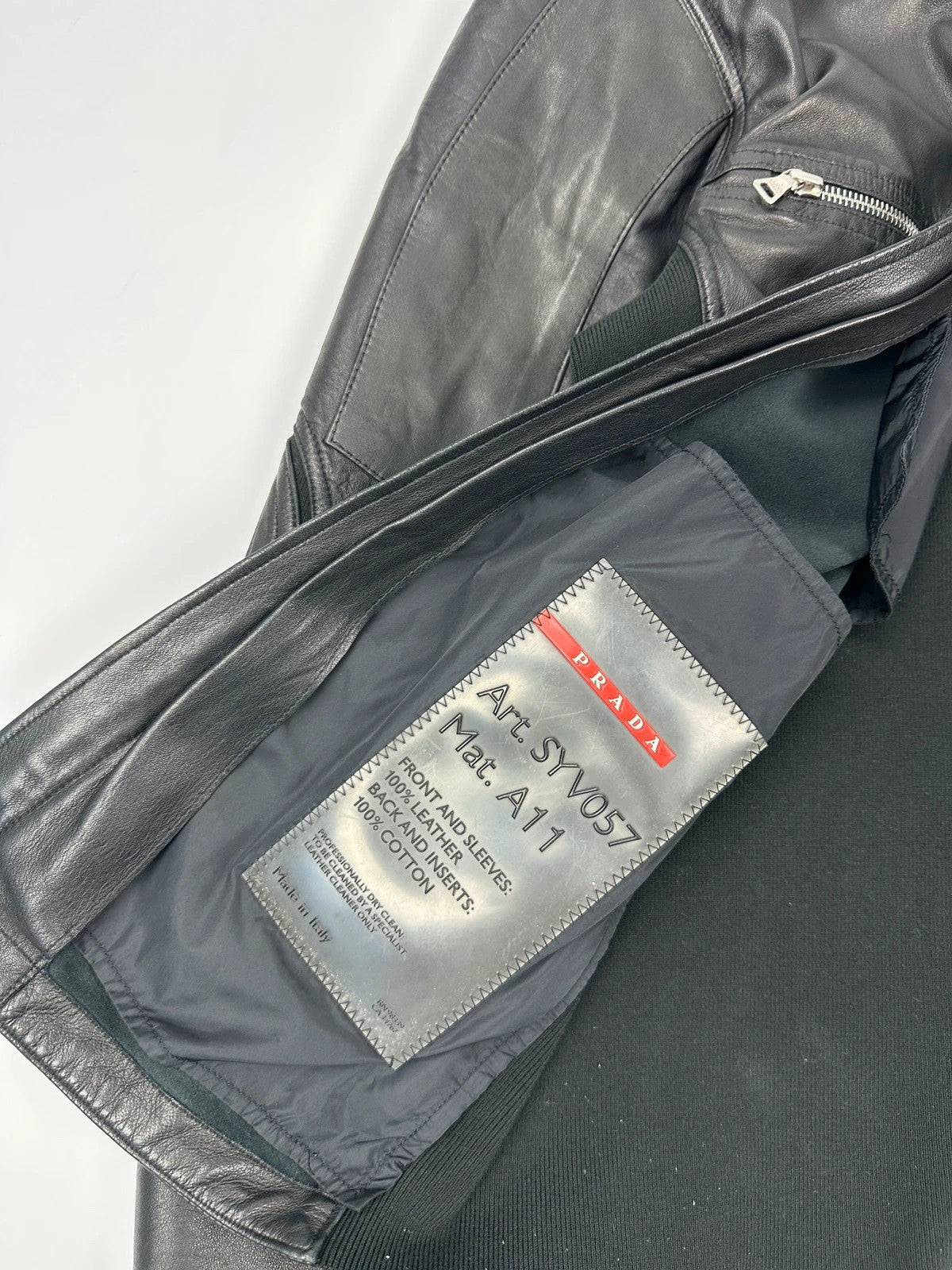 Prada Sport FW2002 Black Leather & Cotton Motor Panel Jacket