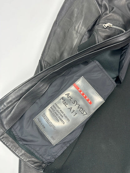 Prada Sport FW2002 Black Leather & Cotton Motor Panel Jacket