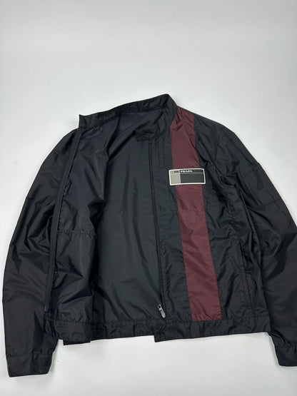 Prada Milano SS2018 Black Light Nylon Burgundy Strip