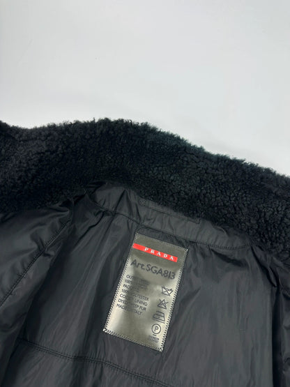 Prada Sport FW2008 Black Sheep Collar Nylon Bomber Jacket