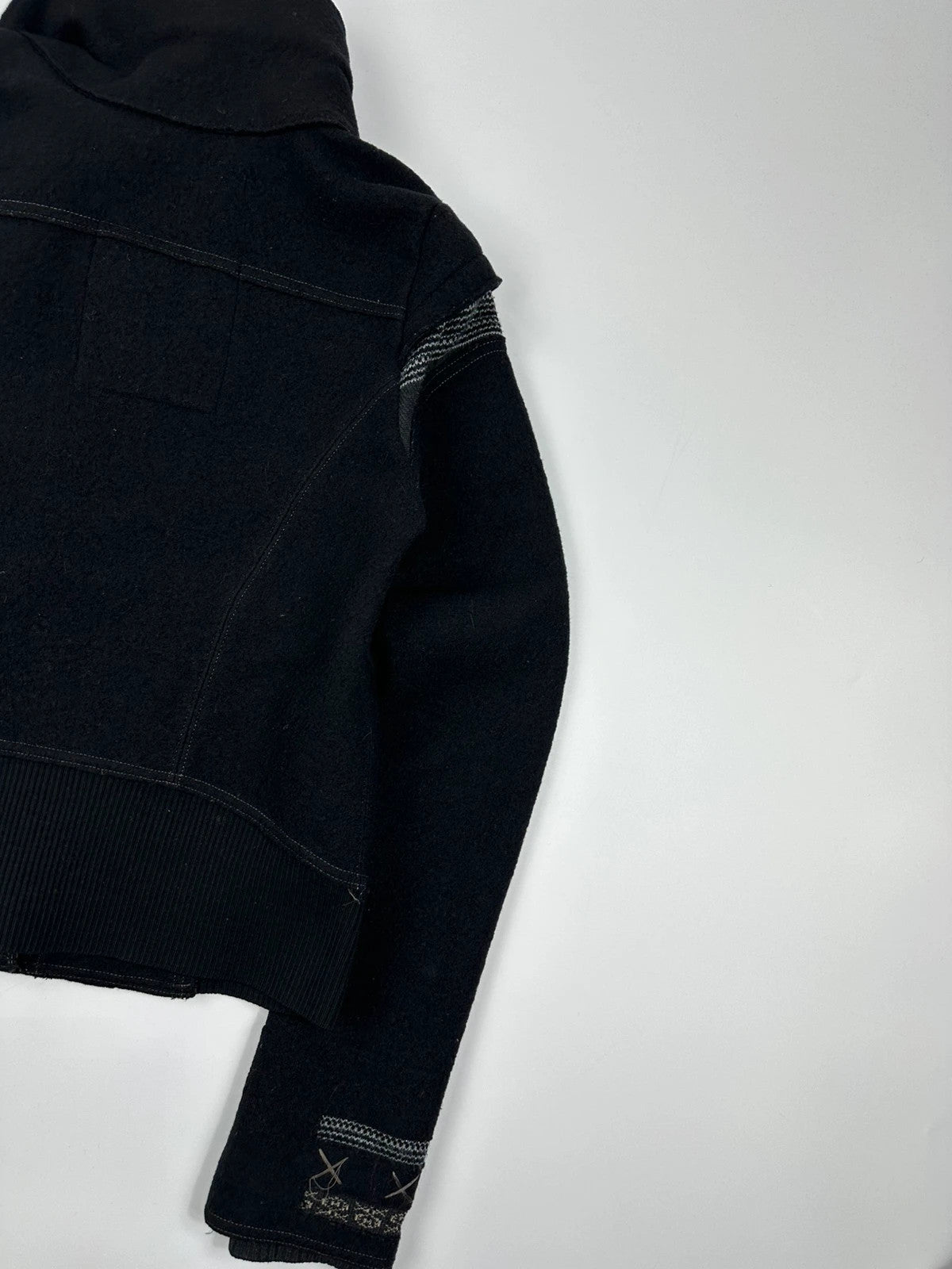Marithé + François Girbaud 00s Black Wool Double High Neck Contrast Embroidery Jacket