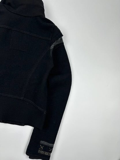 Marithé + François Girbaud 00s Black Wool Double High Neck Contrast Embroidery Jacket
