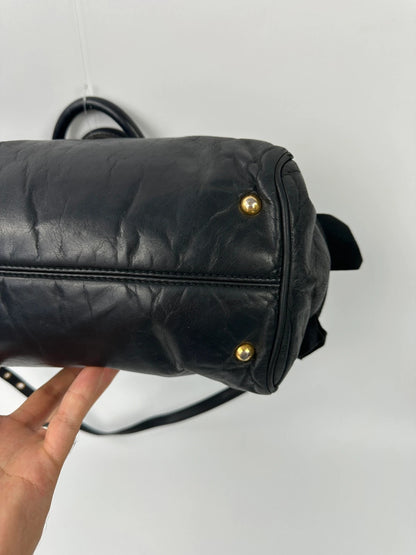 Miu Miu Black Leather Bow Bag HandBag Shoulder Bag Straps