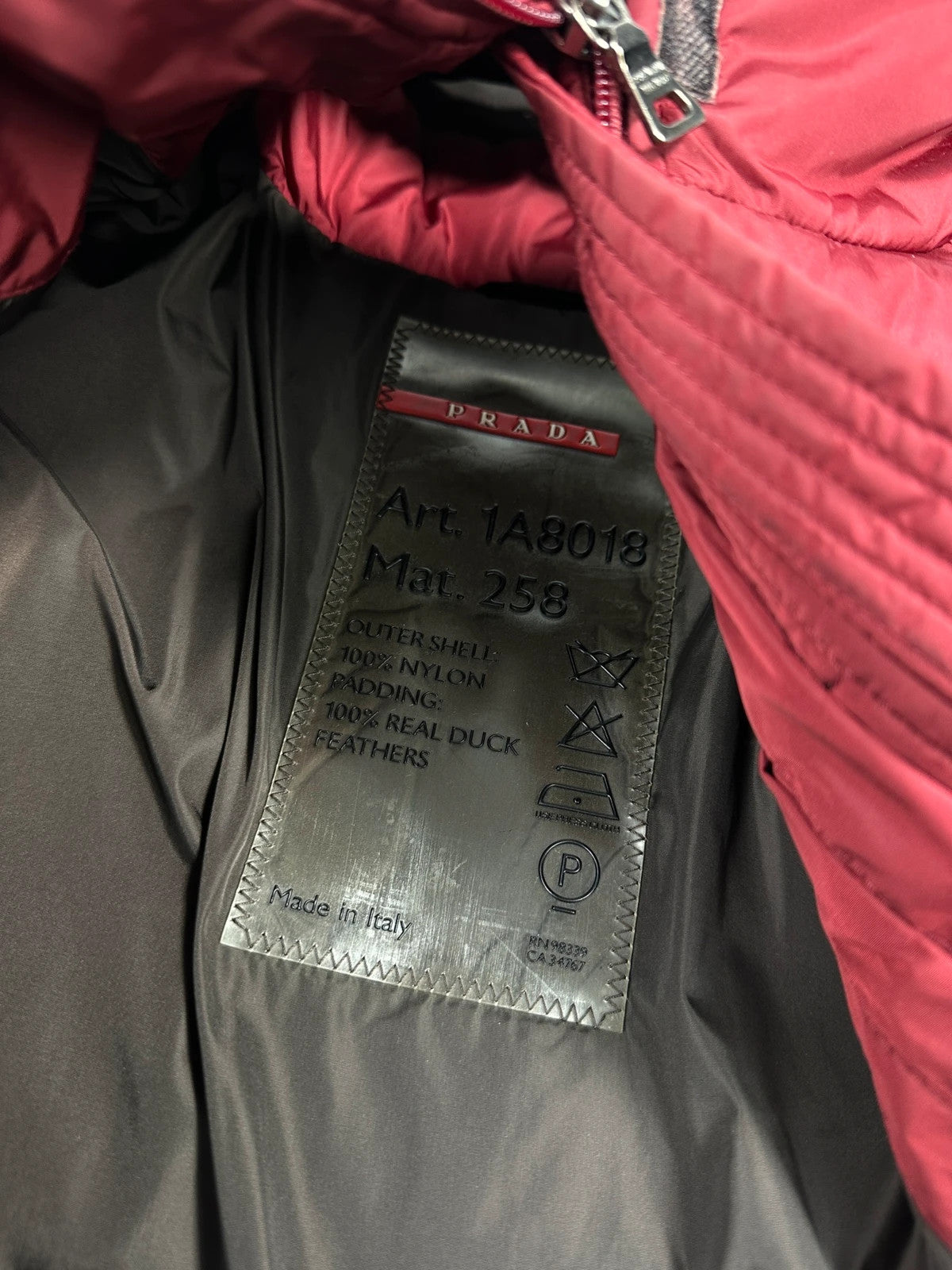 Prada Sport FW2000 Burgundy Red & Brown Hooded Puffer Down Jacket