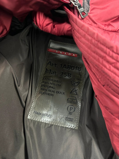 Prada Sport FW2000 Burgundy Red & Brown Hooded Puffer Down Jacket