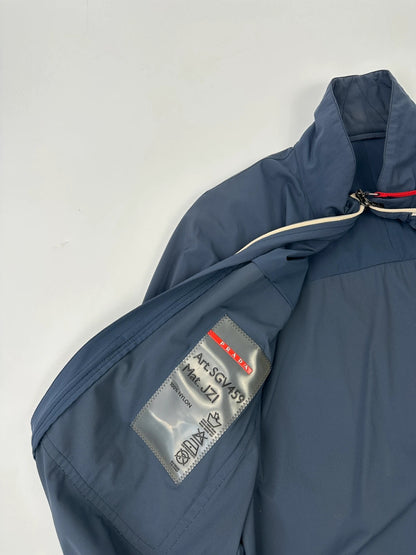 Prada Sport SS2002 Blue Track White Contrast Stich Light Packable Bag Jacket