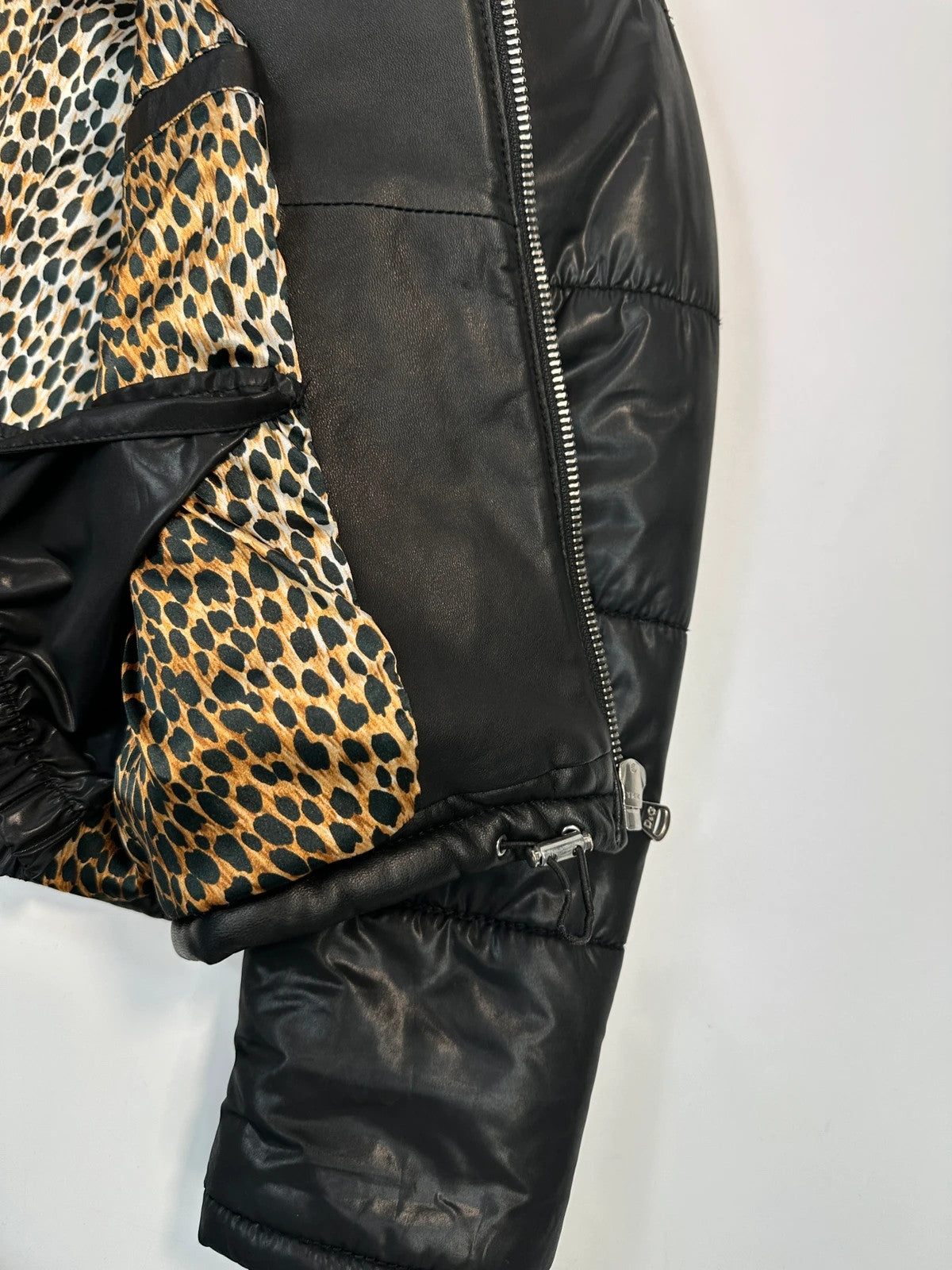 Dolce & Gabbana Black Hybrid Leather & Nylon Hooded Puffer Jacket