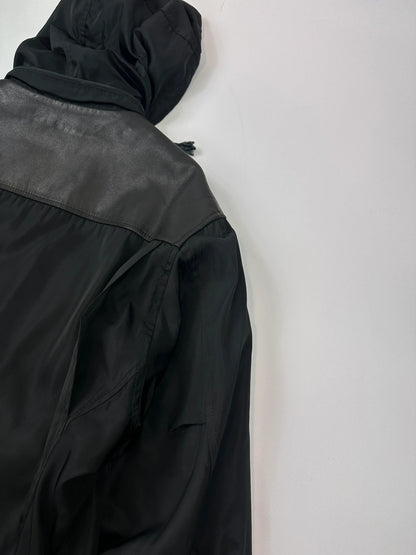 Prada Milano FW1997 Black Nylon & Leather Parka Long Coat Padded Linning