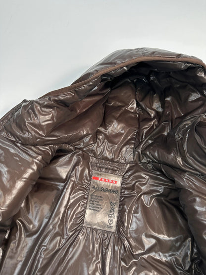 Prada Sport FW2009 Brown Shiny Patent Nylon Hooded Down Puffer Jacket