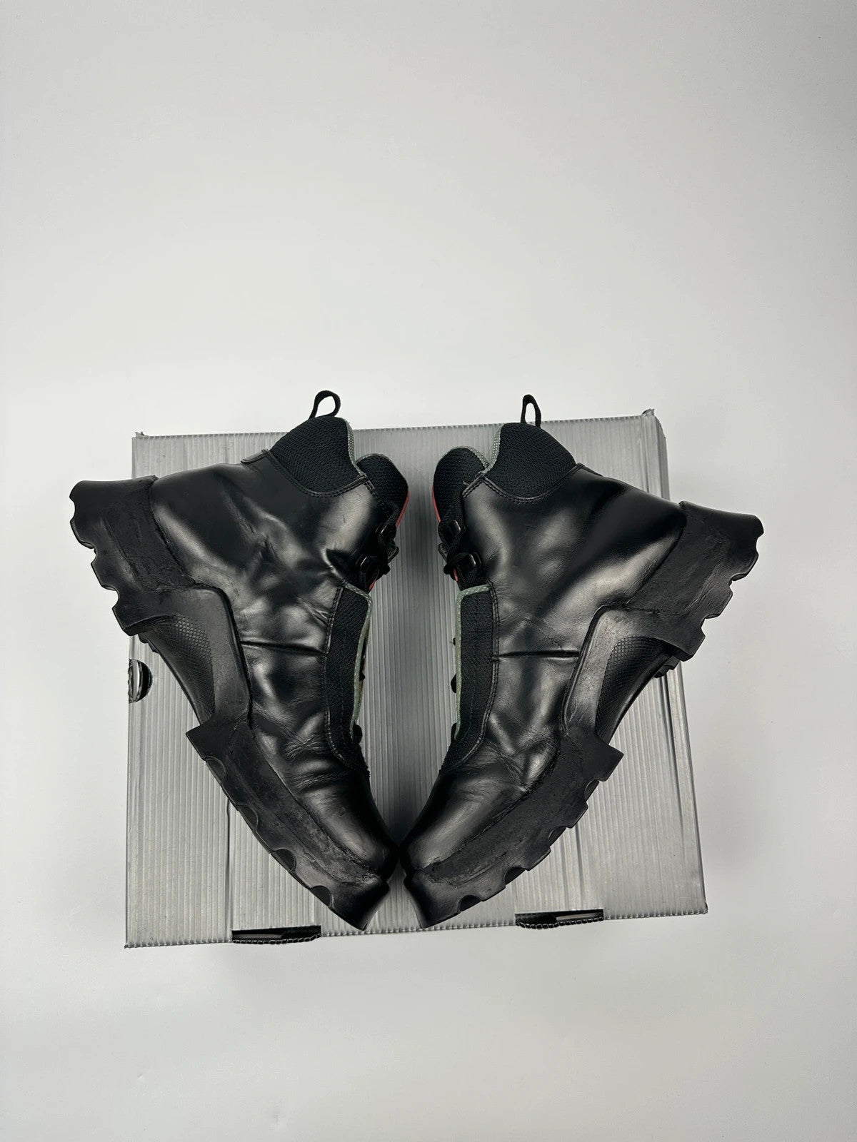 Prada Sport FW1999 Astro Boots Black Leather Hiking Chunky Vibram Sole