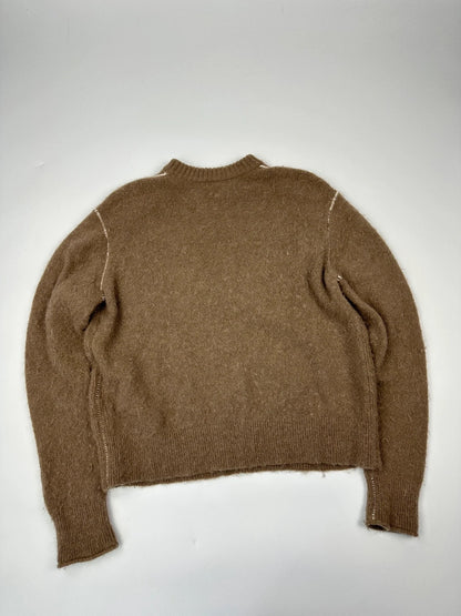 Acne Studio Brown Alpaca Wool White Contrast Stitch Sweater