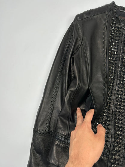 Roberto Cavalli 00’s Black Diamond Studded Leather Jacket