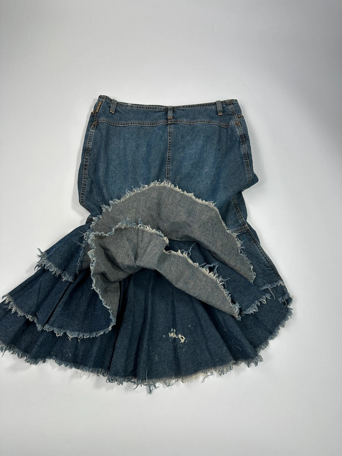 Pleins Sud 90’s Asymetrical Mid Length Fluffy Light Denim Skirt