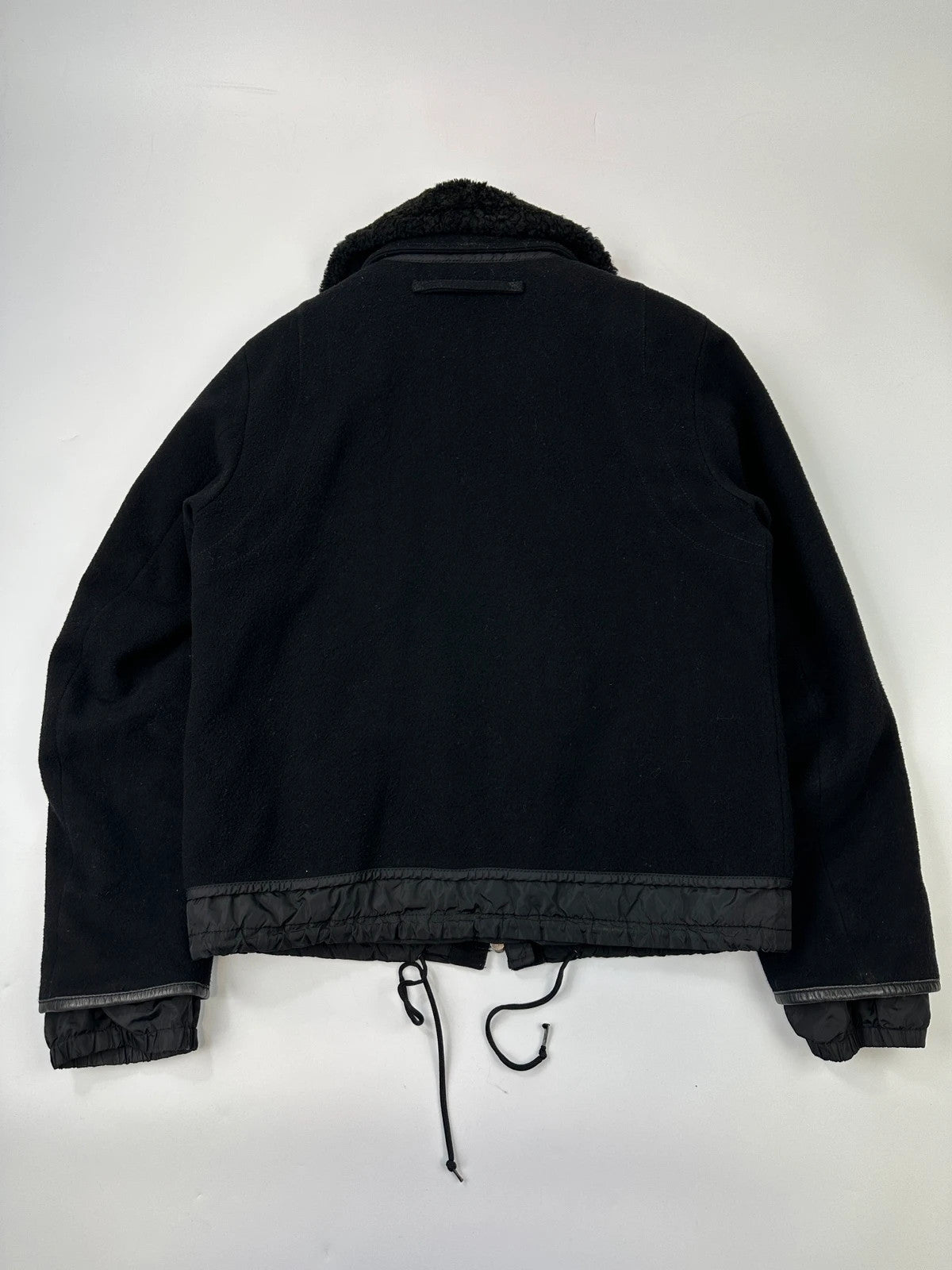 Prada Sport FW2003 Black Wool Aviator Bomber Jacket High Collar