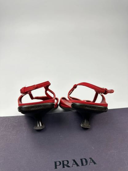 Prada Milano SS2000 Red SlingBack Pumps Heels