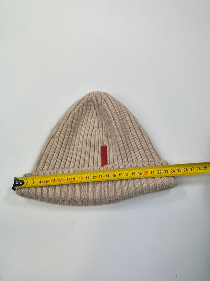 Prada Sport Early 00’s Beige Ribbed Wool Beanie RedTab
