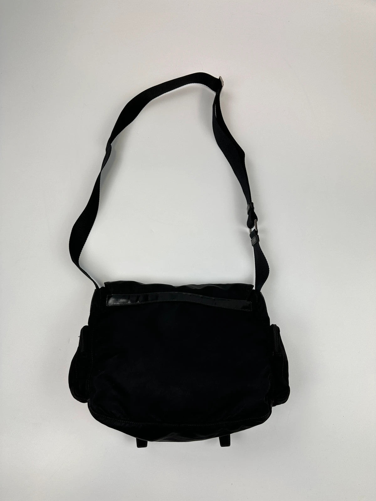Prada Milano Black Nylon Messenger Cross Body Bag Side Zip Pockets