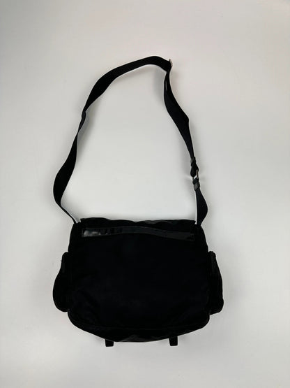 Prada Milano Black Nylon Messenger Cross Body Bag Side Zip Pockets