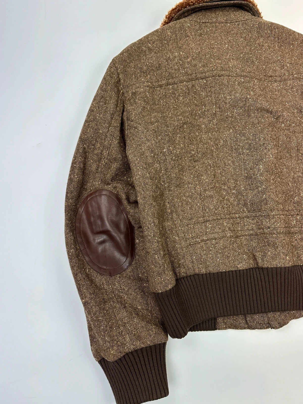 R.E.D Valentino Brown Wool Tweed Sheep Collar Bomber Jacket