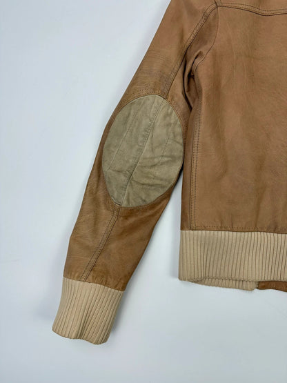 Prada Sport SS2002 Beige Brown Cargo Multi Pockets Leather Bomber Jacket