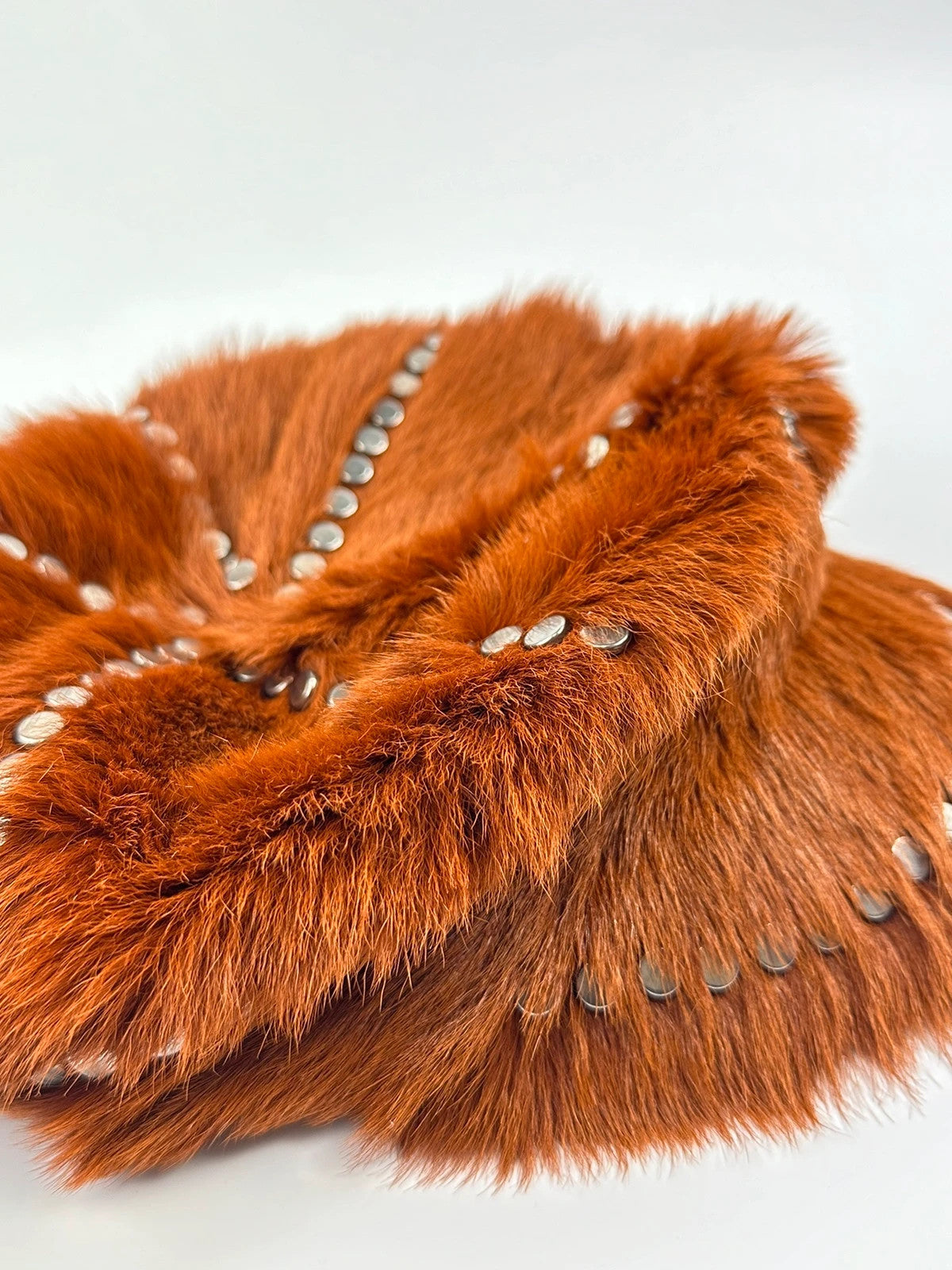 Prada Fall / Winter 2017 Studded Fur Hat Runway Cognac Silver