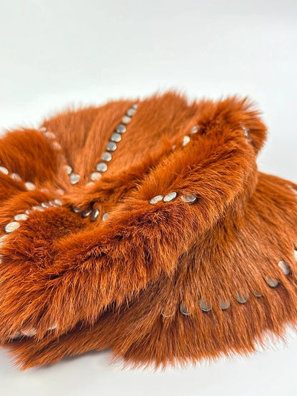 Prada Fall / Winter 2017 Studded Fur Hat Runway Cognac Silver