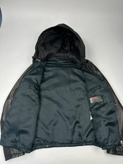 Prada Sport FW2010 Leather & Nylon Black Hooded Jacket