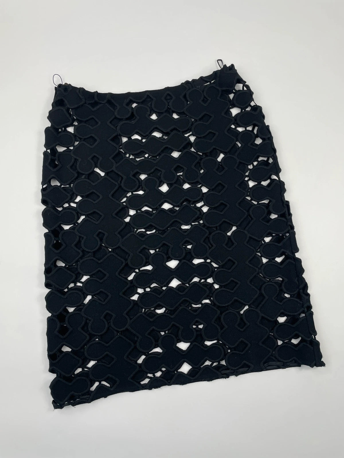Miu Miu SS2008 Black Laser Cut Holes Wool Skirt