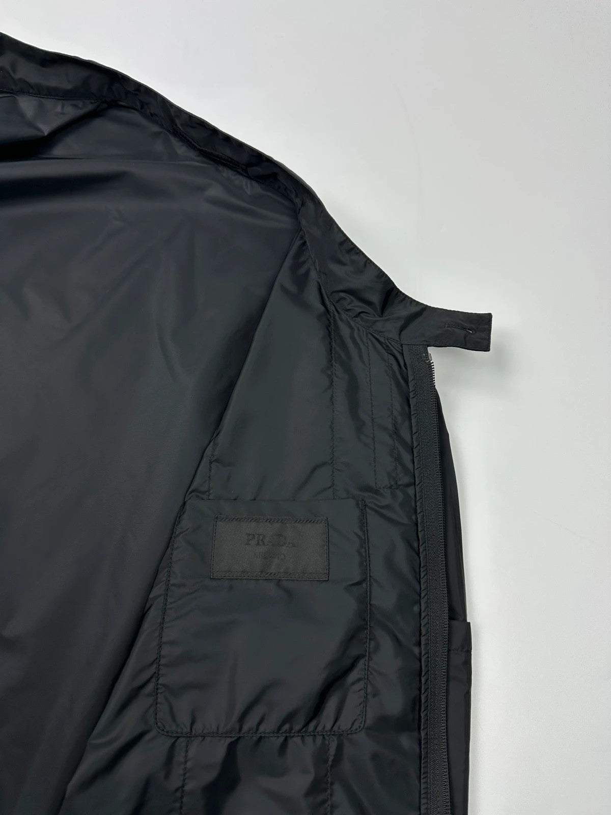 Prada Milano SS2018 Black Light Nylon Burgundy Strip