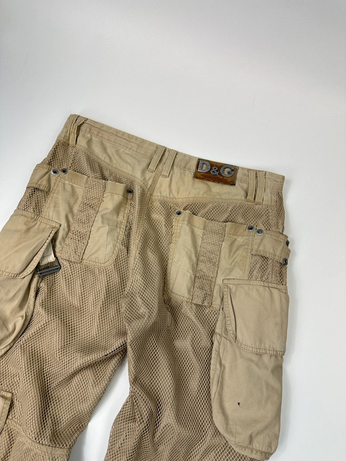 Dolce & Gabbana SS2003 Beige Mesh Layer Cargo Pants