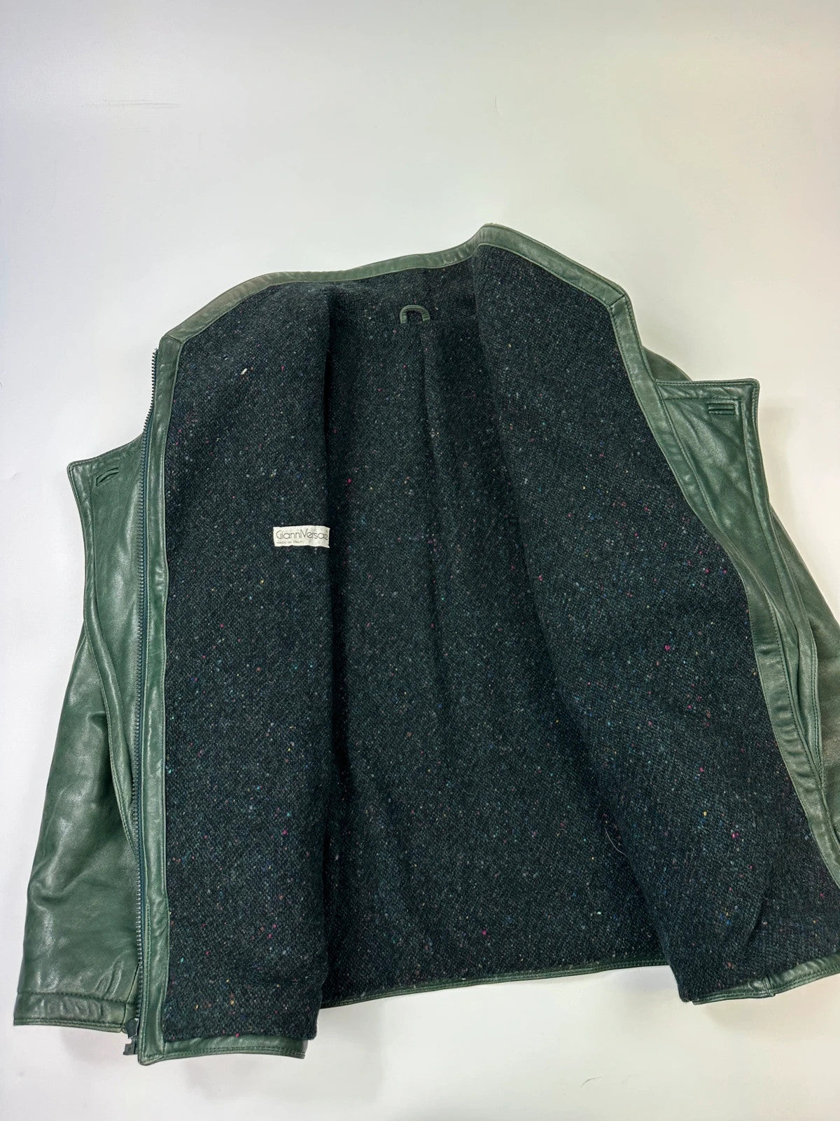 Gianni Versace FW1983-4 Forest Green Leather Shoulder Pad Jacket