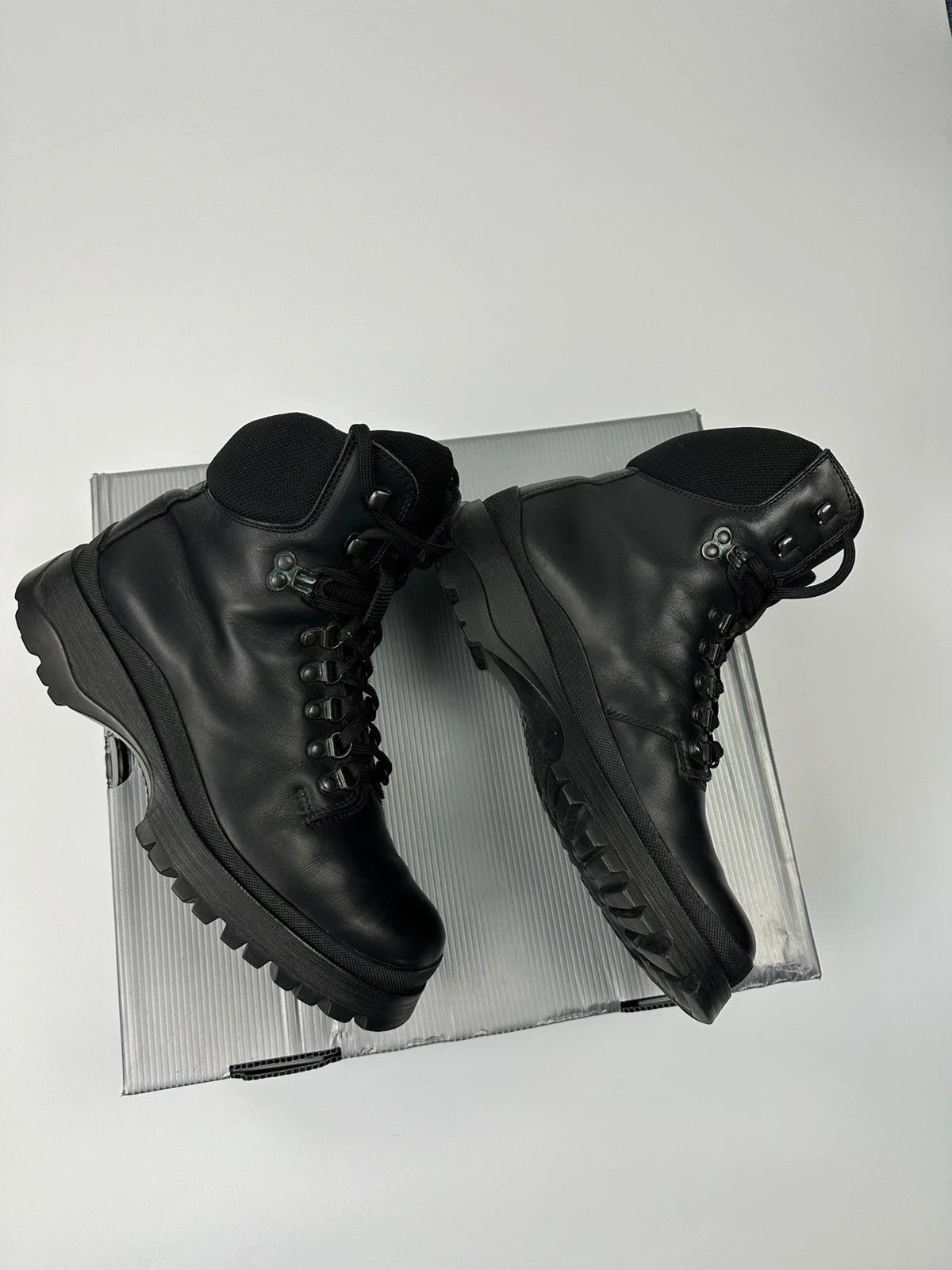 Prada Sport FW1998 Skiskolaer Black Leather Hiking Boots