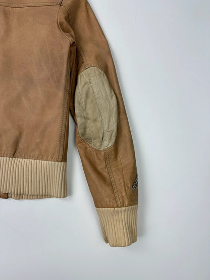 Prada Sport SS2002 Beige Brown Cargo Multi Pockets Leather Bomber Jacket