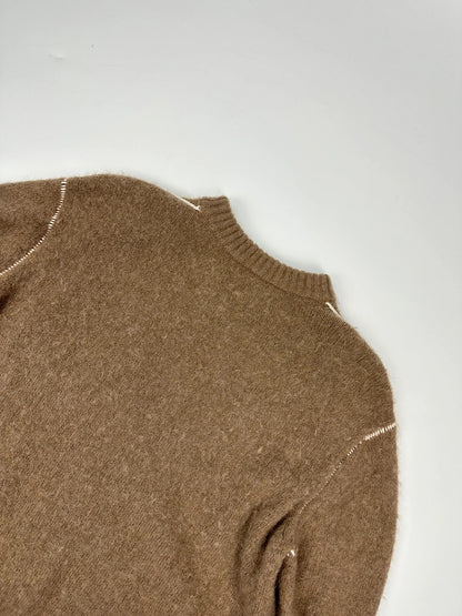 Acne Studio Brown Alpaca Wool White Contrast Stitch Sweater