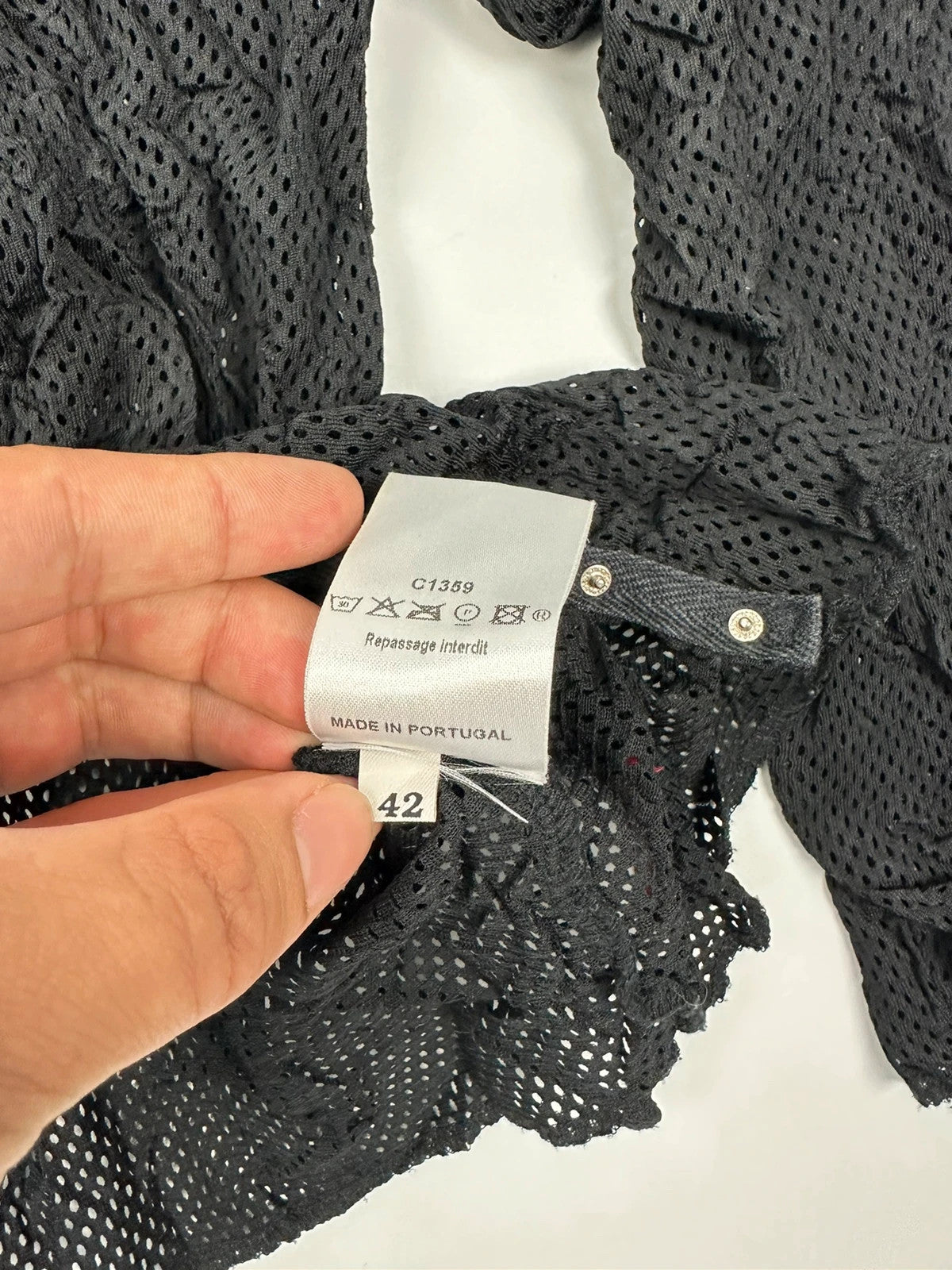 Marithé + Francois Girbaud 00’s Black Crinkle Mesh Top Longsleeves