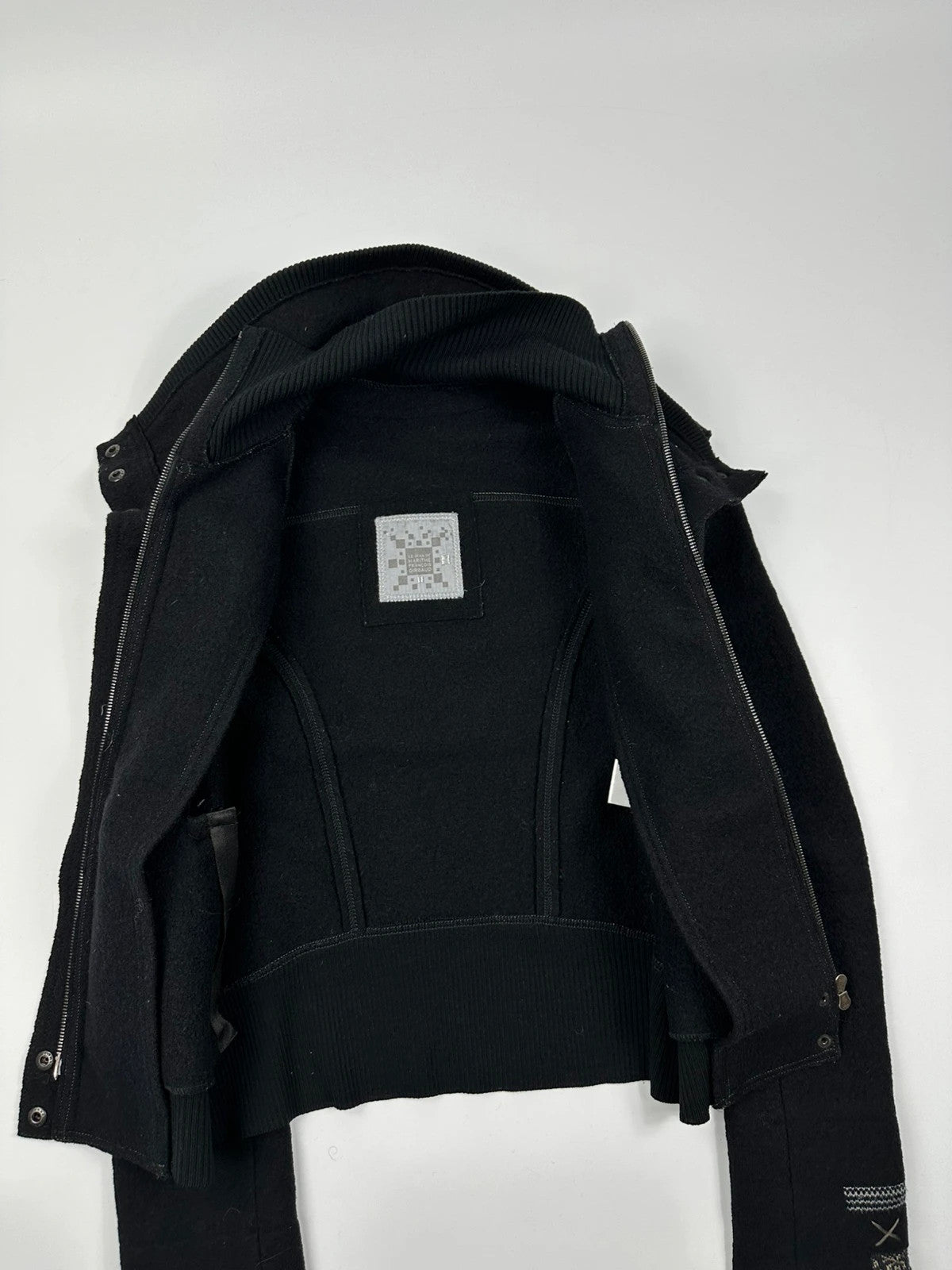 Marithé + François Girbaud 00s Black Wool Double High Neck Contrast Embroidery Jacket