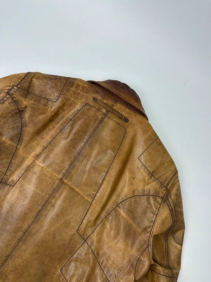 Prada Sport FW2002 Faded Eroded Brown Biker Leather Jacket