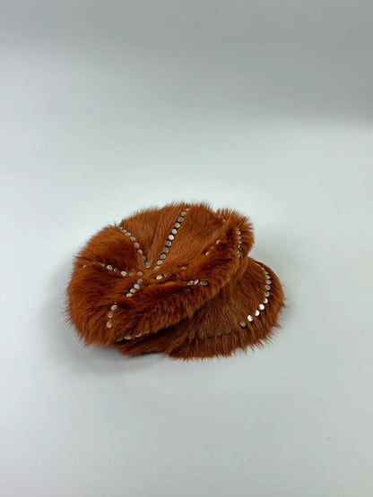 Prada Fall / Winter 2017 Studded Fur Hat Runway Cognac Silver