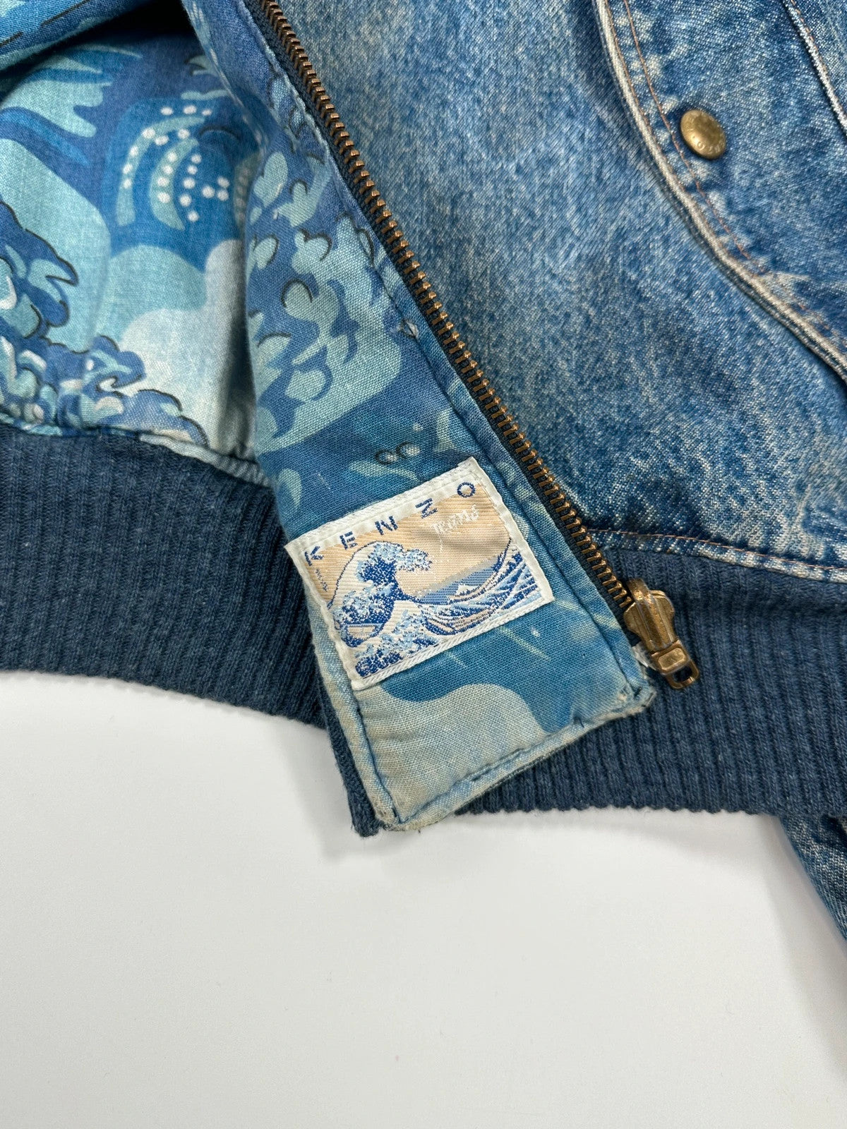 Kenzo Jeans Early 90’s Reversible Denim & Waves Pattern Bomber Jacket